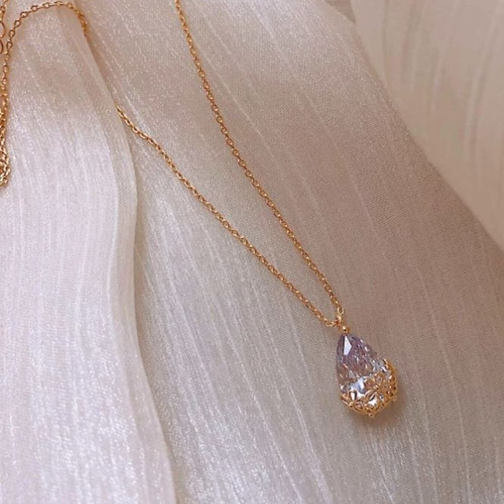 Faux Teardrop Crystal Charm Necklace - Picture 5 of 5